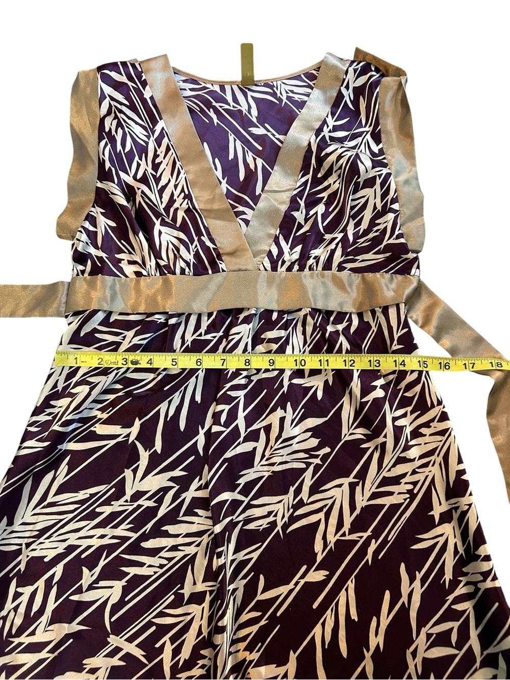 Lush Y2K Gold and Purple Satin Tie Back Dress size Medium AOP All over print - Picture 8 of 9